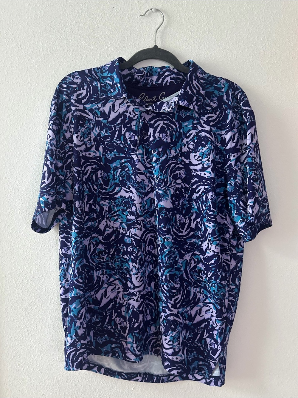 Robert Graham Polo Shirt Mens L Purple Abstract Skull